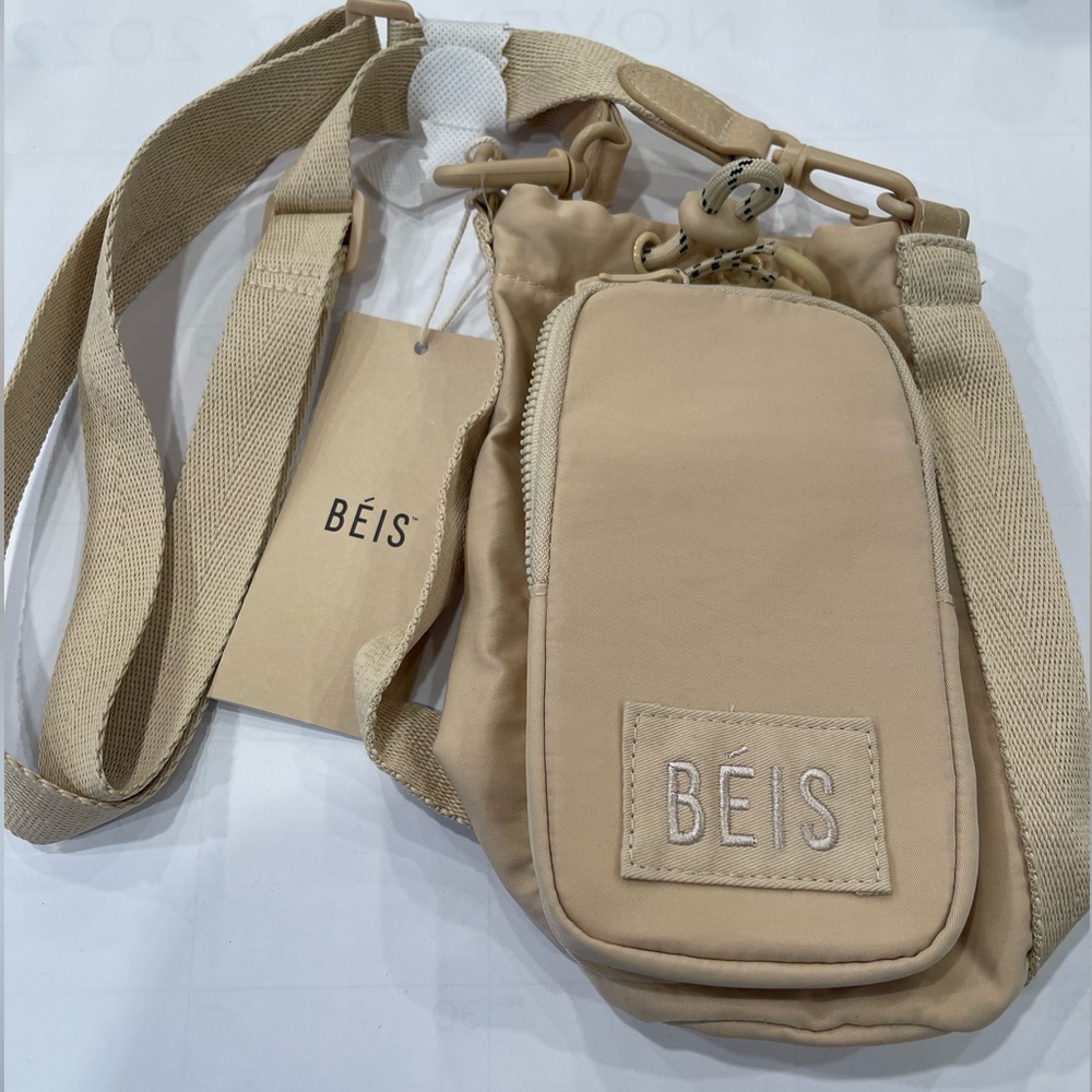 BEIS NEW Water Bottle Sling Pocket Adjust Strap Multiways Wear Beige/Cream Sport
